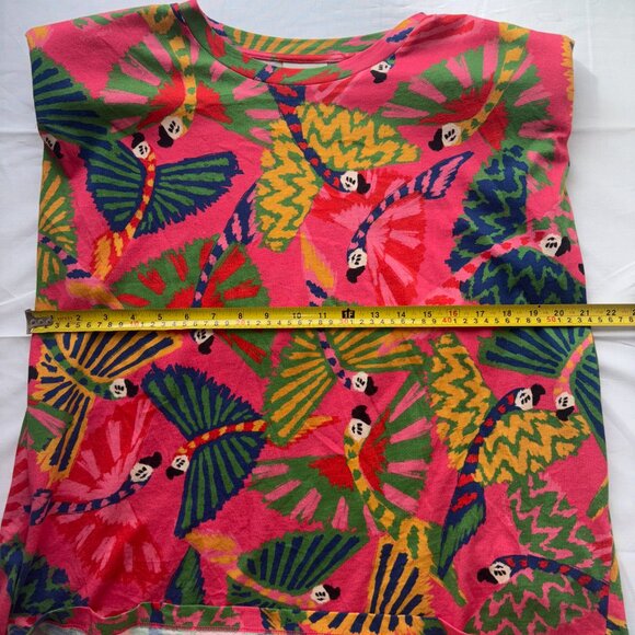 Farm Rio Coral Graphic Macaw Tropical Tee Shoulder Pads 100% Cotton LARGE - Picture 9 of 13